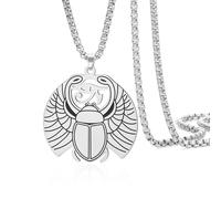 VASSAGO Collier scarabée pour homme et femme - Collier œil d'Horus en acier inoxydable - Amulette de protection contre les projecteurs de l'Égypte antique (Argent)