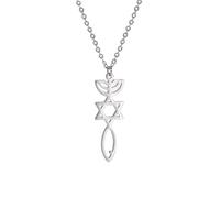 VASSAGO Collier Sceau Messianique Jésus Pendentif Poisson Ichthys Collier David d'Étoile Juif pour Femmes Hommes Bijoux Amulette Hébreu Israélien (Argent)