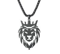 VASSAGO Collier Tête de Lion Avec Pendentif Animal Creux en Acier Inoxydable - Lion Avec Couronne de Roi - Tendance Punk - Bijoux Cadeaux Pour Homme et Femme