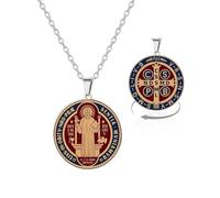 VASSAGO Collier triple protection en acier inoxydable avec pendentif en forme de nœud celtique et tétragramme pentagramme médaille de Saint Benoît sorcellerie (Saint Benoît en argent)