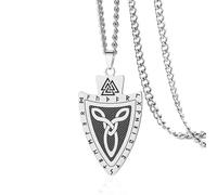VASSAGO Collier viking en acier inoxydable avec pendentif bouclier valknut avec runes nordiques et nœud celtique amulette mythologie nordique pour homme et femme, Adjustable, Acier inoxydable, Pas de