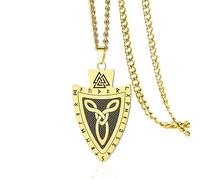 VASSAGO Collier viking en acier inoxydable avec pendentif bouclier valknut avec runes nordiques et nœud celtique amulette mythologie nordique pour homme et femme, Adjustable, Acier inoxydable, Pas de