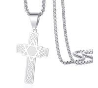 VASSAGO Croix étoile de David pendentif collier pour hommes femmes Crucifix Croix pendentif avec hexagone religieux juif Christian Protection bijoux cadeau (Collier croix en argent-chaîne boîte)