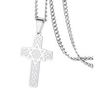 VASSAGO Croix étoile de David Pendentif Collier pour Hommes Femmes Crucifix Croix Pendentif avec hexagone Religieux juif Christian Protection Bijoux Cadeau (Collier Croix Argent avec étoile de David)