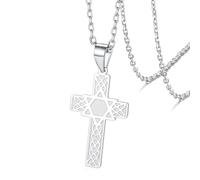 VASSAGO Croix étoile de David pendentif collier pour hommes femmes Crucifix Croix pendentif avec hexagone religieux juif Christian Protection bijoux cadeau (Collier étoile de david en argent)