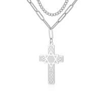 VASSAGO Croix étoile de David pendentif collier pour hommes femmes Crucifix Croix pendentif avec hexagone religieux juif Christian Protection bijoux cadeau (Argent)
