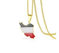 VASSAGO Iran Carte Collier En Acier Inoxydable Perse Iran Lion Et Couronne De Soleil/Faravahar/Derafsh Kaviani Pendentif Persan Drapeau Iranien Collier Bijoux Cadeaux Pour Les Femmes Hommes (Or 2)