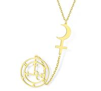 VASSAGO Lilith Collier avec symbole de déesse Lilith Black Moon Sigil de Lilith Black Moon Astrologie Croissant de Lune Pendentif Croix Double Protection Sorcellerie Gothique Pagan Amulette (Or 1)