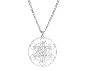 VASSAGO Metatron Cube Necklace Stainless Steel Geometric Hollow Knit Pendant Sacred Hexagram Religious Jewellery for Men and Women