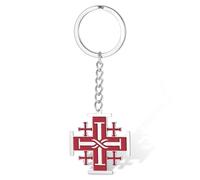 VASSAGO Porte-clés en forme de croix de Jérusalem en acier inoxydable - Amulette de prière religieuse - Cadeau pour homme et femme, Rouge, taille unique