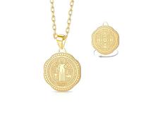VASSAGO Saint Benoît Médaille Collier en acier inoxydable Médaille de San Benito Collier Christienne Croix Catholique Exorcisme Pendentif Bible Verset Protection Amulette Religion Femmes Hommes (Or)