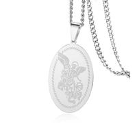 VASSAGO Saint Michael Collier pour Hommes Femmes En Acier Inoxydable Archange Pendentif Collier Médaille Ovale Pendentif Bijoux Religieux (Argent)