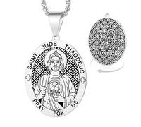 VASSAGO San Judas Tadeo Collier double face en acier inoxydable pour homme | Médaille Saint Jude Pendentif Patron Catholique Saint des Causes Perdues Protection Bijoux Religieux