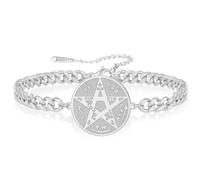 VASSAGO Tetragrammaton Bracelet en acier inoxydable Sceau magique Pentagramme Pendentif Nom de Dieu Hébreu Charme Wicca Amulette Bijoux pour hommes et femmes (argent)