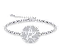 VASSAGO Tetragrammaton Bracelet en acier inoxydable Sceau magique Pentagramme Pendentif Nom de Dieu Hébreu Charme Wicca Amulette Bijoux pour hommes et femmes (argent 2)
