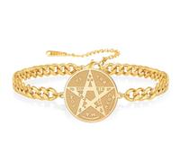 VASSAGO Tetragrammaton Bracelet en acier inoxydable Sceau magique Pentagramme Pendentif Nom de Dieu Hébreu Charme Wicca Amulette Bijoux pour hommes et femmes (or)