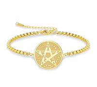 VASSAGO Tetragrammaton Bracelet en acier inoxydable Sceau magique Pentagramme Pendentif Nom de Dieu Hébreu Charme Wicca Amulette Bijoux pour hommes et femmes (or 2)