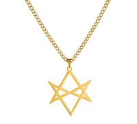 VASSAGO Thelema Unicursal Hexagram Symbole Collier en Acier Inoxydable 6 Étoiles Pendentif Collier Vintage Religion Talisman Amulette Bijoux Cadeau pour Hommes Femmes