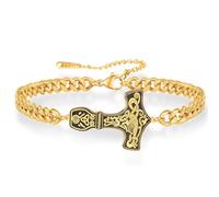 VASSAGO Viking Bracelets pour hommes, Norse Thor Marteau Lien Bracelet manchette avec Mjolnir Rune en acier inoxydable Nordic Vintage Pagan amulette bijoux (Bracelet Mjolnir-G)