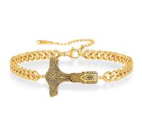 VASSAGO Viking Bracelets pour hommes, Norse Thor Marteau Lien Bracelet manchette avec Mjolnir Rune en acier inoxydable Nordic Vintage Pagan amulette bijoux (Bracelet Marteau de Thor-G)