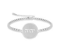VASSAGO YHVH YHWH Bracelet Jéhovah pour homme et femme en acier inoxydable avec breloque nom de Dieu hébreu et amulette de tétragramme taille unique (argent)