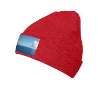 Vast Ocean Bonnet tricoté - Bonnet d'hiver chaud, bonnet en acrylique doux pour temps froid, utilisation en extérieur ou en intérieur, Rouge, taille unique