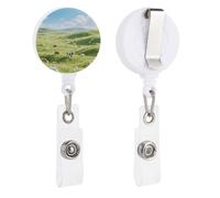 Vast Prairie - Enrouleur de badge d'identification rétractable - Porte-badge rond robuste avec clip - En plastique léger - Pour homme et femme