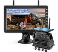 VASTEND Solaire Caméra de Recul sans Fil avec 7" Moniteur 1080P, Magnétique à Batterie Rechargeable 10000 mAh, Prend en 4 Caméras, pour Camions, Camping Car, Caravane(VS-7B)