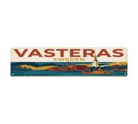 Vasteras Sweden Plaque en métal vintage | Plaque murale ronde de style vintage de 10,2 x 40,6 cm pour café, club, bar, bureau, maison, jardin, porte d'entrée