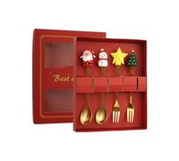 Vastsea 4 Pièces Stainless Christmas Spoon and Fork, Set Couverts de Table de Noël, Petite Cuillère à Café Noël avec Boîte Cadeau, Cuillères Fourchettes en Acier Inoxydable Mignon Elégant Café