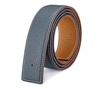 Vatee's Ceintures en cuir véritable réversibles pour hommes/femmes sangle de ceinture de remplacement sans boucle 32mm de large 120cm longue Jaune/Bleu Foncé