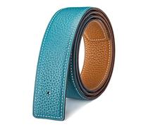 Vatee's Ceintures en cuir véritable réversibles pour hommes/femmes sangle de ceinture de remplacement sans boucle 32mm de large 105cm longue Jaune/Bleu Clair