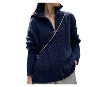 VATIVA - Cardigan tricoté épais à col haut en 100 % cachemire (couleur : bleu, taille : S)