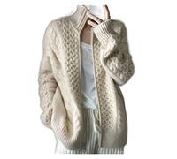 VATIVA - Cardigan tricoté épais à col haut en 100 % cachemire (couleur : écru, taille : M)
