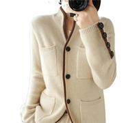 VATIVA Femmes 100% Cachemire Pull Automne Hiver Col Montant Cardigan Casual Tricot Tops Veste, Naturel, L/XL
