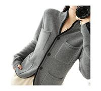 VATIVA Pull 100 % cachemire pour femmes, automne/hiver, col montant, cardigan décontracté en tricot (couleur : gris, taille : L)