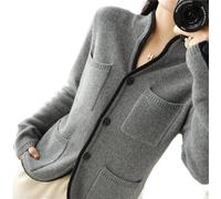 VATIVA Pull en 100 % cachemire pour femme - Automne/hiver - Col montant - Cardigan décontracté, gris, L/XL