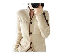 VATIVA Pull pour femme 100 % cachemire automne/hiver col montant cardigan décontracté tricoté tops veste (couleur : ECRU, taille : L)