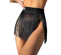 Vatocu Femmes côté Glands Frange Jupe Sexy Moulante en Cuir Mini Jupes Taille Haute métallisé Brillant Jupes fête Clubwear Jupe