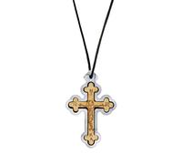 VATOPEDI MONASTERY Collier Croix en Bois avec Cordon du Mont Athos - Croix en hêtre Faite Main au Design Byzantin, Pendentif Religieux chrétien orthodoxe, étui Gris