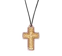 VATOPEDI MONASTERY Collier Croix en Bois avec Cordon du Mont Athos - Croix orthodoxe en hêtre Faite Main au Design Byzantin, Pendentif Religieux chrétien pour Un Usage Quotidien, étui Rose