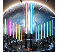 VATOS 2 Pièces Sabres Lumineux Rechargeables en Métal pour Enfants, Épée Lumineuse LED RVB 15 Couleurs avec Effets Sonores de Combat, Jouets Sabres Détachables 2 en 1 pour Cosplay, Halloween