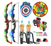VATOS Arc et Flèches LED Enfant 2 Joueurs, Jeu de Tir avec Cible Requin & Cible de Fléchettes 73 cm, Jouet 5-12 Ans