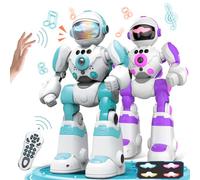 VATOS BG1538 Lot de 2 robots télécommandés pour enfants, avec changement de voix et enregistreur, mouvement de la main programmable de type C pour la charge, cadeau pour garçons et filles