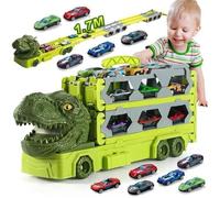 VATOS Camion Transporteur de Voitures DINOSAURE CAR pour 3+ans garçon, Piste pour 6 voitures , Ensemble de jouets pour enfants
