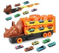Camion Transporteur pour Enfants 3-7 Ans, Camion Dino avec 6 Voitures de Course, Set de Jouets Dino Transportable