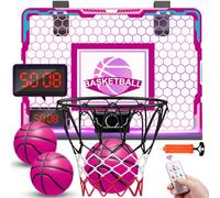 VATOS Cerceau de basket-ball d'intérieur pour filles, panier de basket-ball rose télécommandé, avec lumière LED et tableau d'affichage, mini panier de basket-ball, jouets cadeaux d'anniversaire pour