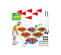 VATOS Golf lumineux 2 en 1 pour enfants - Jeu de golf et lancer de pouf avec 6 cibles LED, 2 clubs, 18 balles, jeu de golf de nuit pour intérieur et extérieur, fête, cour, cadeau de golfeur, jouets de