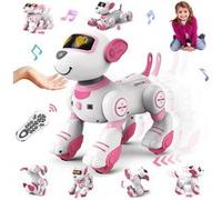 VATOS Robot Chien Télécommandé Rose Enfants - Interactif Chien Robot Programmable 17 Fonctions Cadeaux Jouets pour Filles
