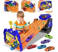 VATOS Voiture de Course Portable avec 5 Voitures et Piste de course Véhicule de Porteur Jouets pour Enfants de 3+ Ans
